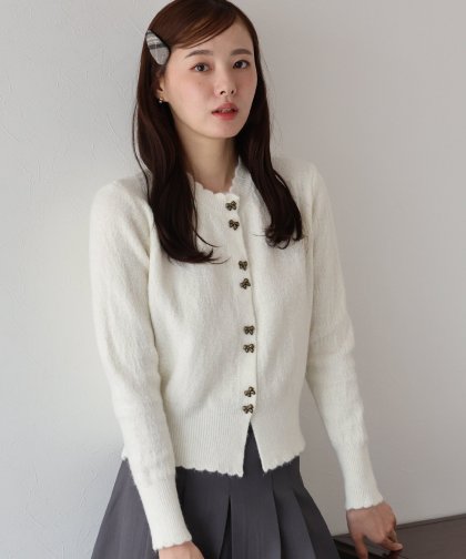 リボン釦カーディガン リボン釦カーディガン