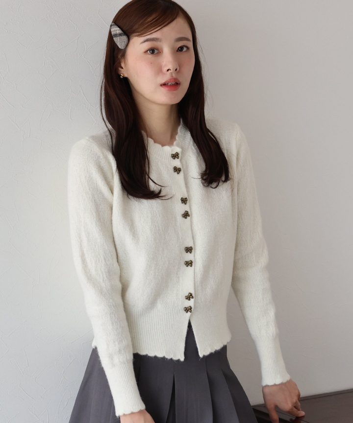リボン釦カーディガン