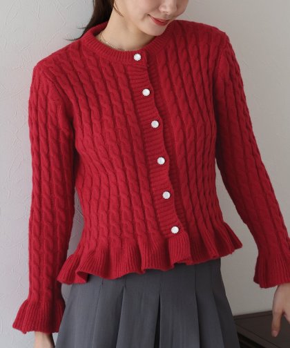 ケーブルペプラムカーディガン ケーブルペプラムカーディガン