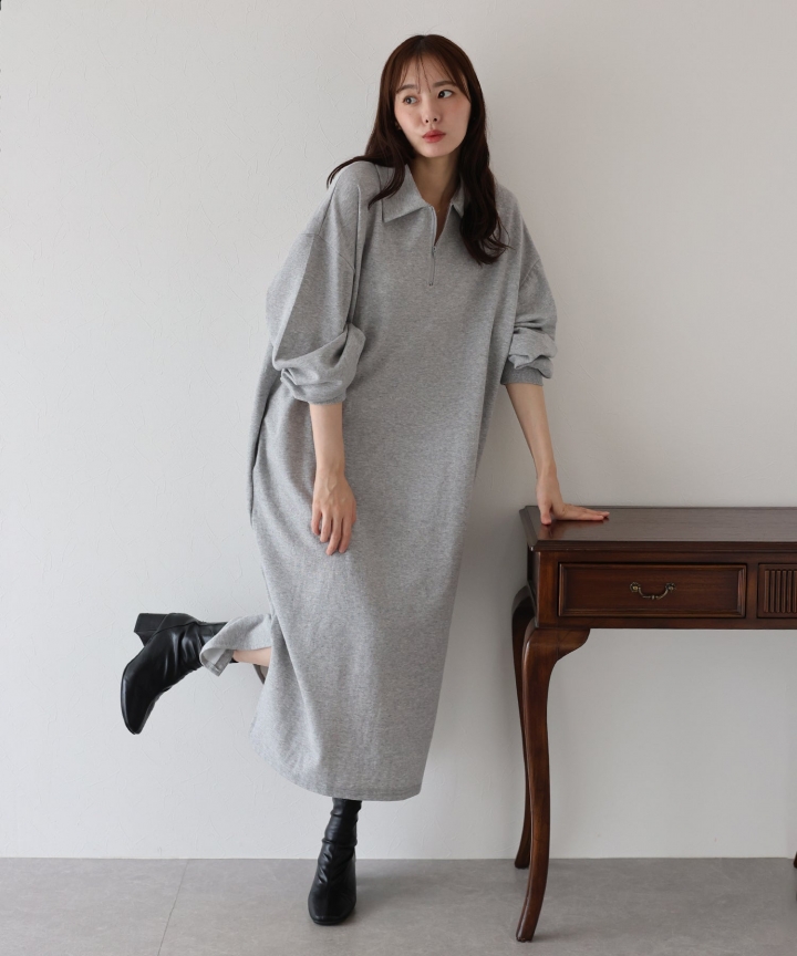 ハーフジップスウェットワンピース ハーフジップスウェットワンピース