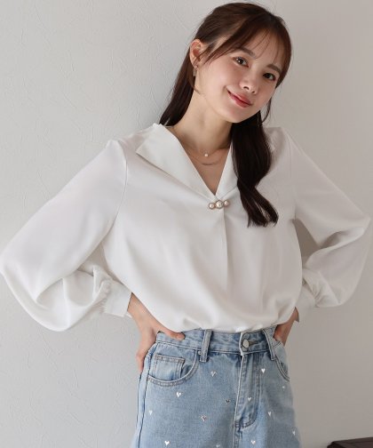 パールモチーフブラウス【ネコポス】 パールモチーフブラウス【ネコポス】