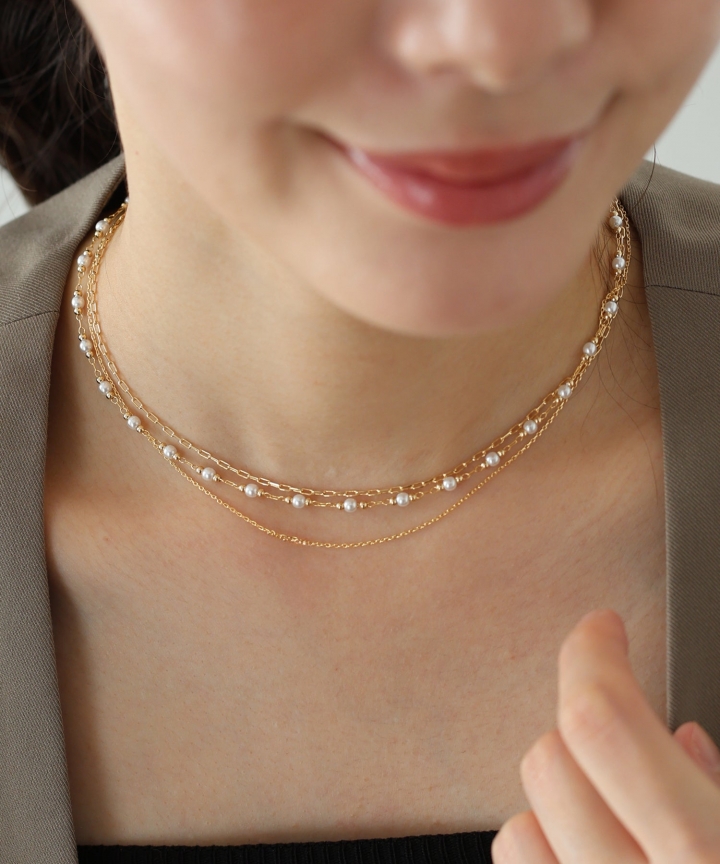 3連チェーンパールネックレス / ニッケルフリー【ネコポス】