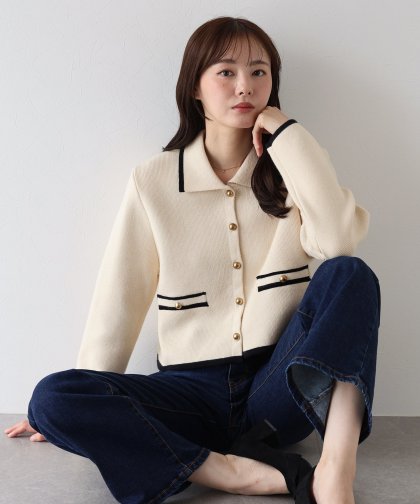 襟付きニットジャケット 襟付きニットジャケット