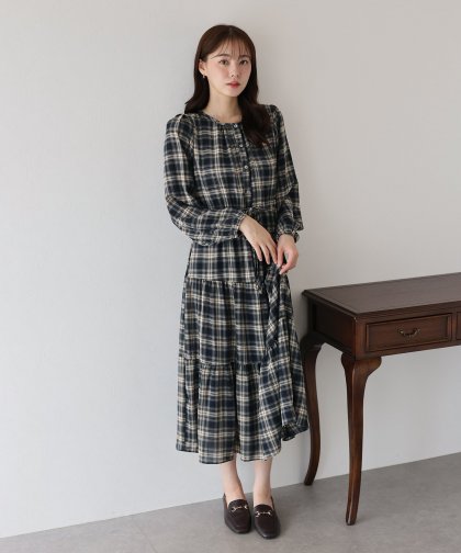 チェック長袖ワンピース チェック長袖ワンピース
