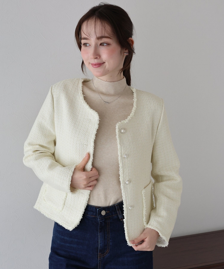 パールボタンツイードジャケット