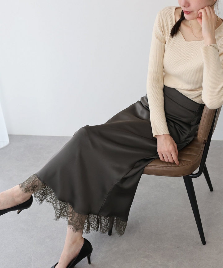 レース切替サテンマーメイドスカート