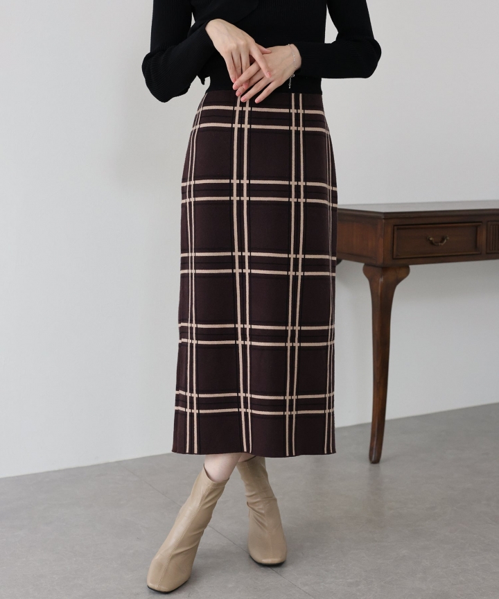 チェックニットタイトスカート