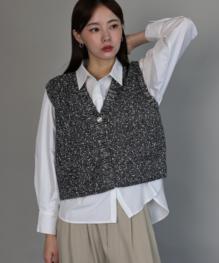 ニュアンスボタンメランジニットベスト[ J by blue ]