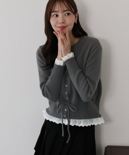 レースドッキングニットカーディガン レースドッキングニットカーディガン