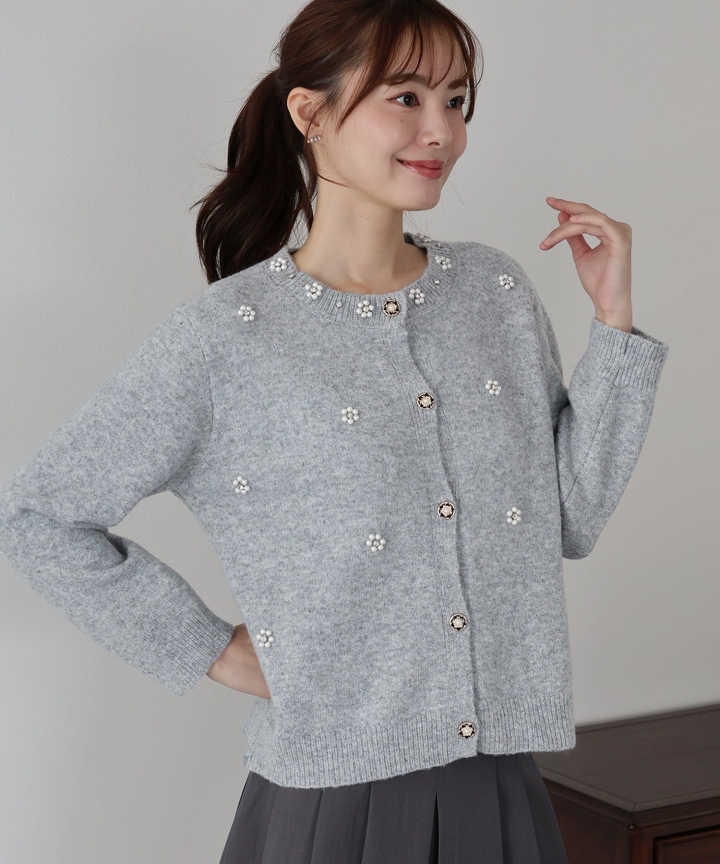 【TIME SALE】フラワービジューカーディガン