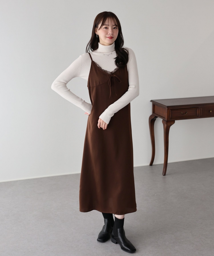 サテンレースキャミワンピース