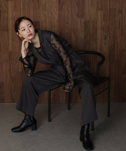 【TIME SALE】テーラードオールインワンパンツドレス+ジャガードチュールトップスSET 【TIME SALE】テーラードオールインワンパンツドレス+ジャガードチュールトップスSET