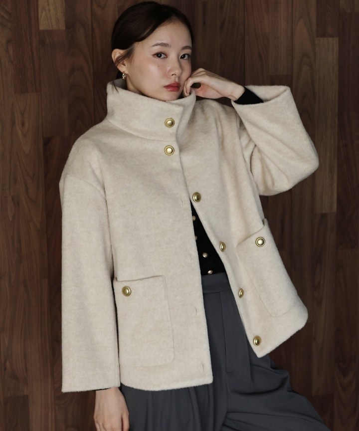 ゴールドボタンスタンドウールシャギーコート ゴールドボタンスタンドウールシャギーコート