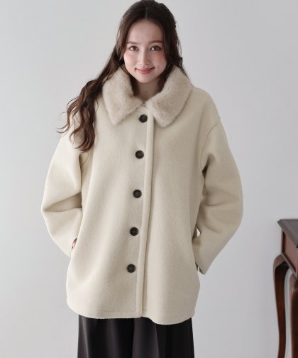 【早割5％OFF】ファー付きボアハーフコート