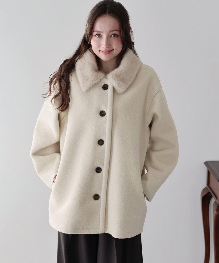 【早割5％OFF】ファー付きボアハーフコート