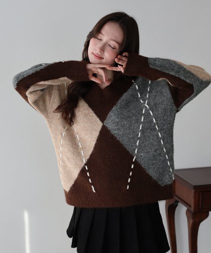 【早割5％OFF】アーガイル柄ルーズニット