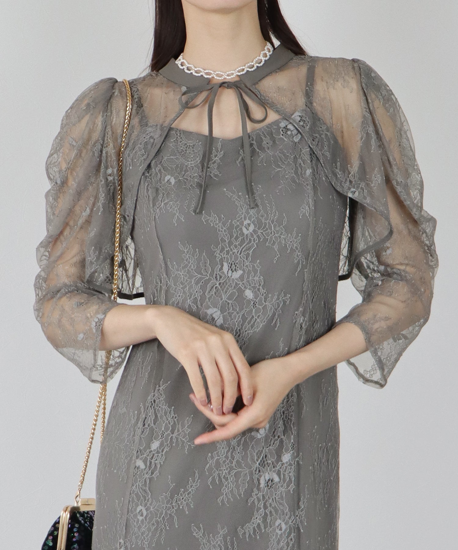 【SALE】ボレロレイヤードレースパーティードレス