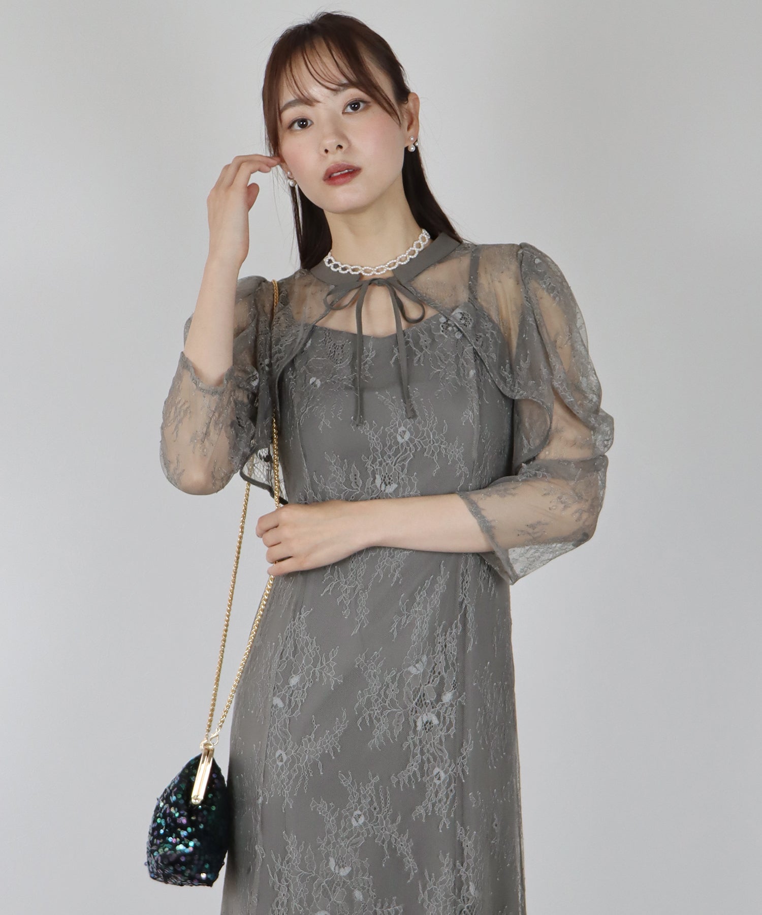 【SALE】ボレロレイヤードレースパーティードレス