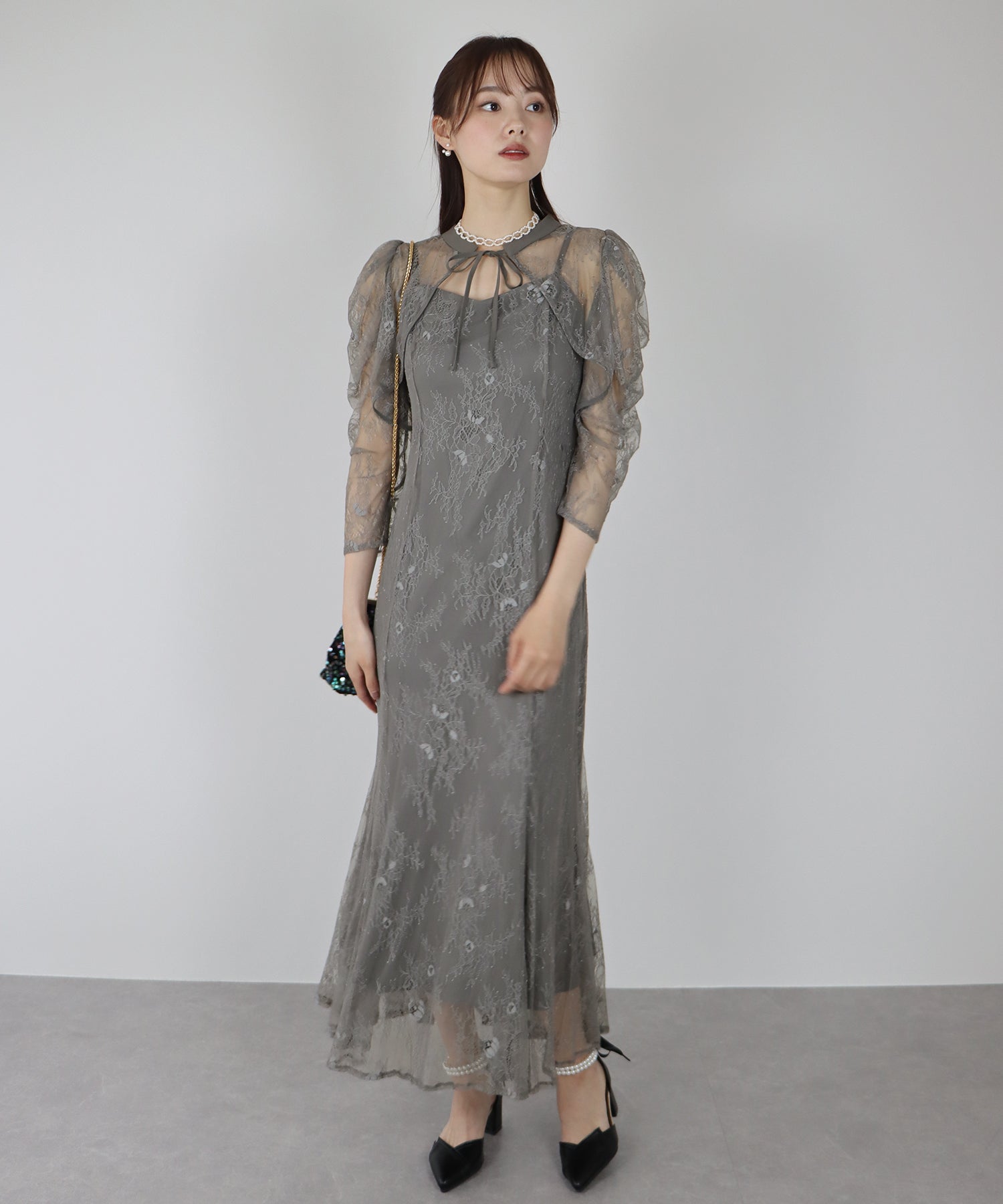 【SALE】ボレロレイヤードレースパーティードレス