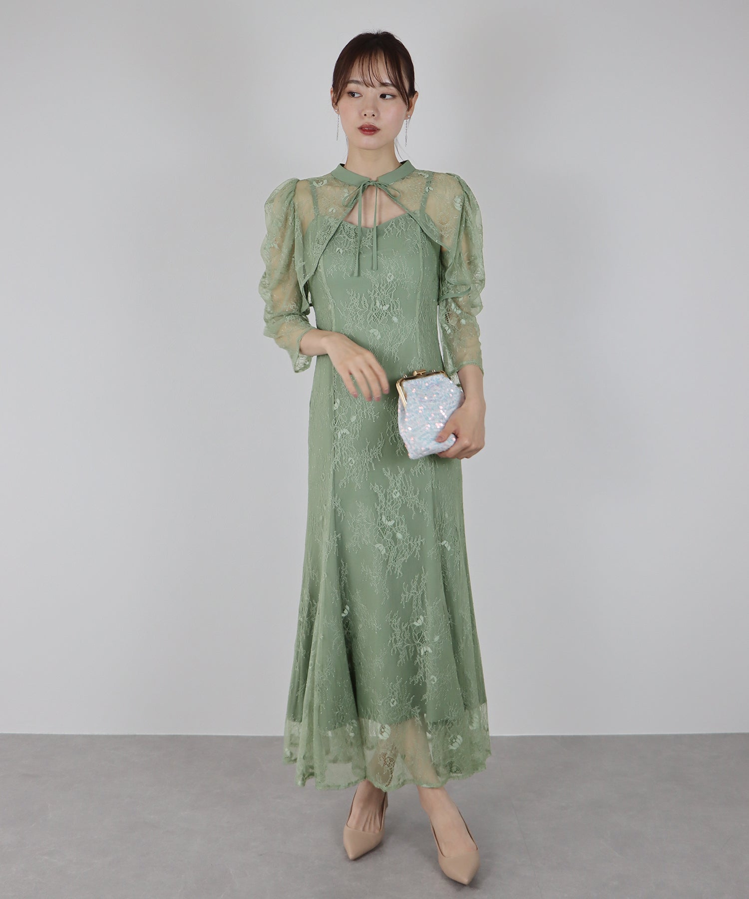 【SALE】ボレロレイヤードレースパーティードレス