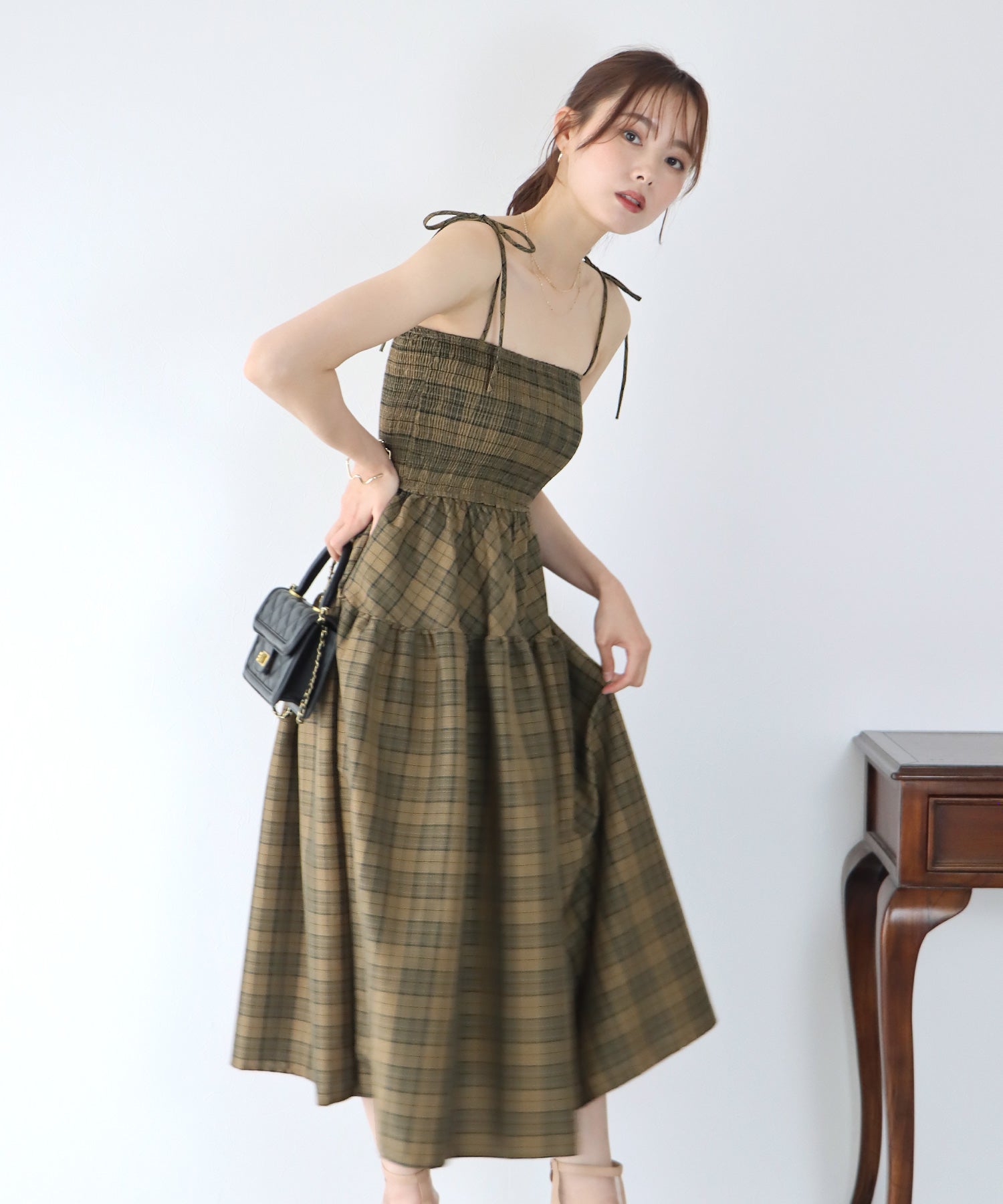 【SALE】ティアードチェックキャミワンピース