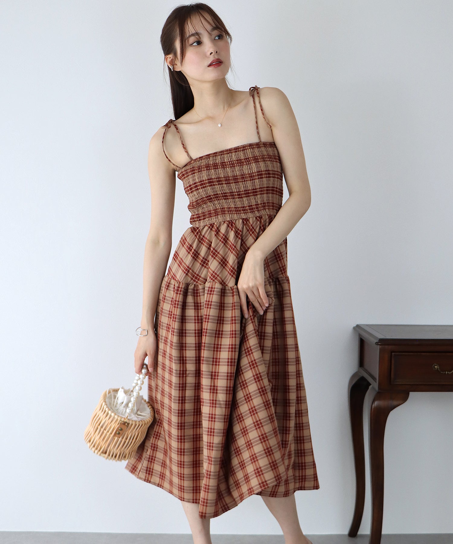 【SALE】ティアードチェックキャミワンピース