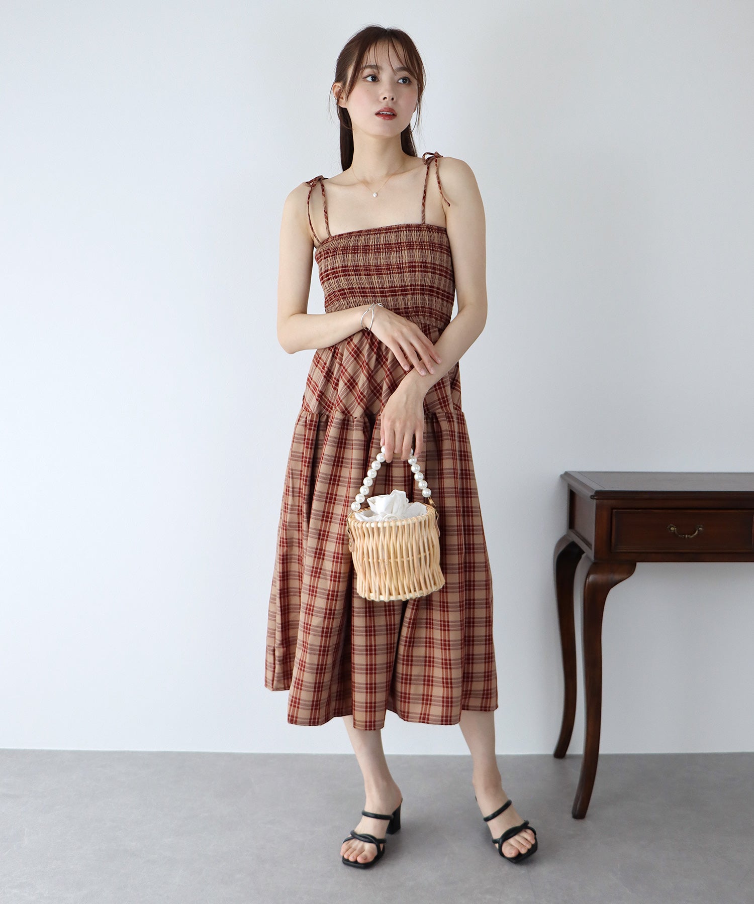【SALE】ティアードチェックキャミワンピース