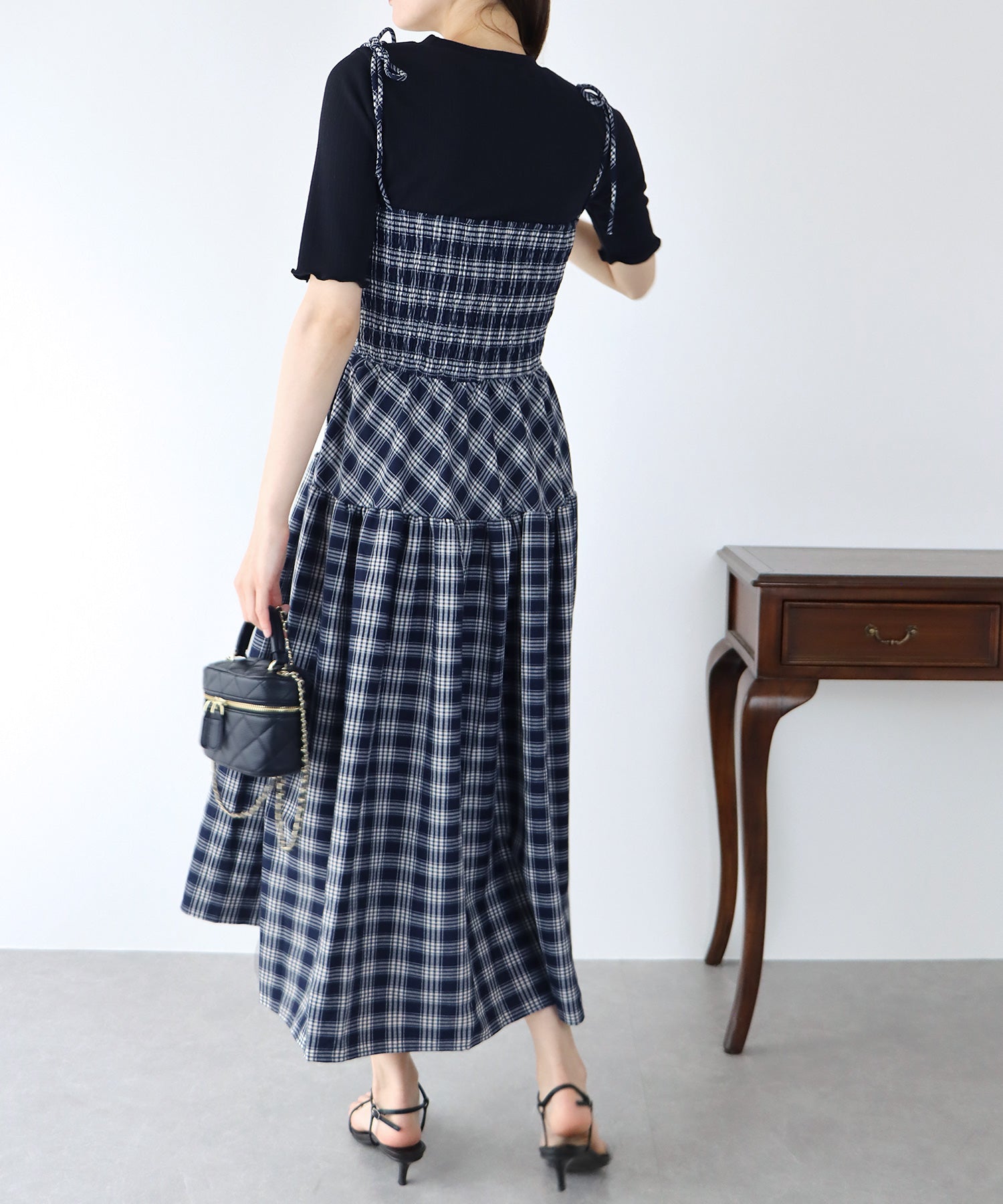 【SALE】ティアードチェックキャミワンピース