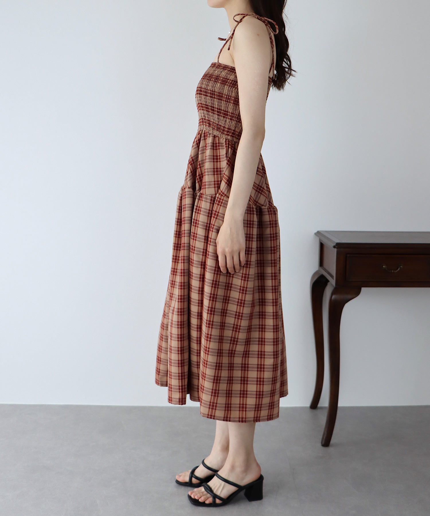 【SALE】ティアードチェックキャミワンピース