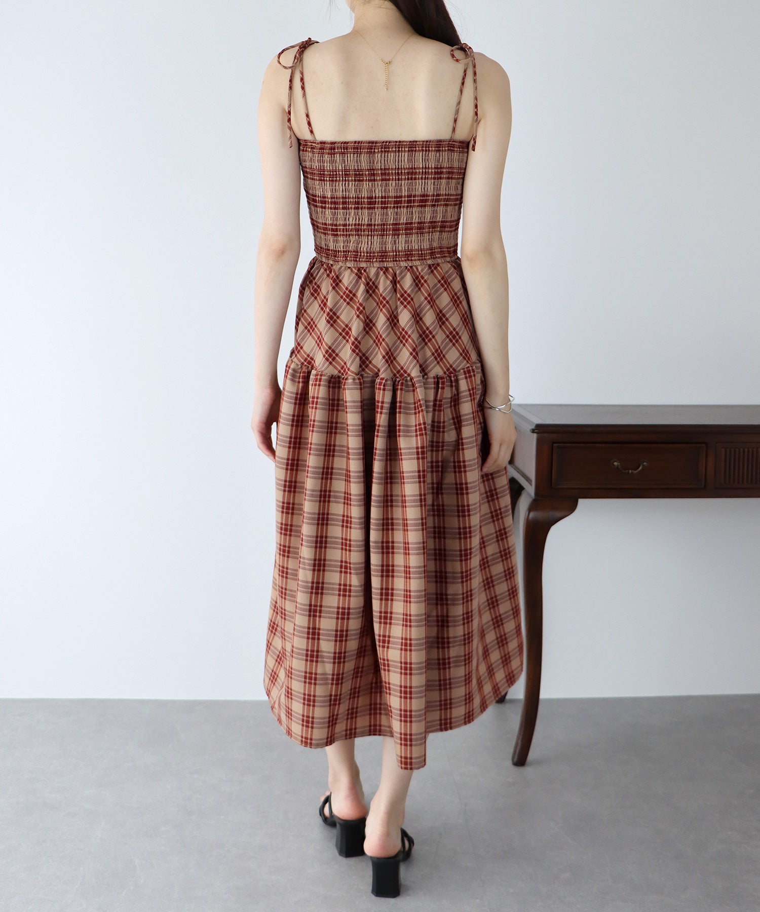 【SALE】ティアードチェックキャミワンピース