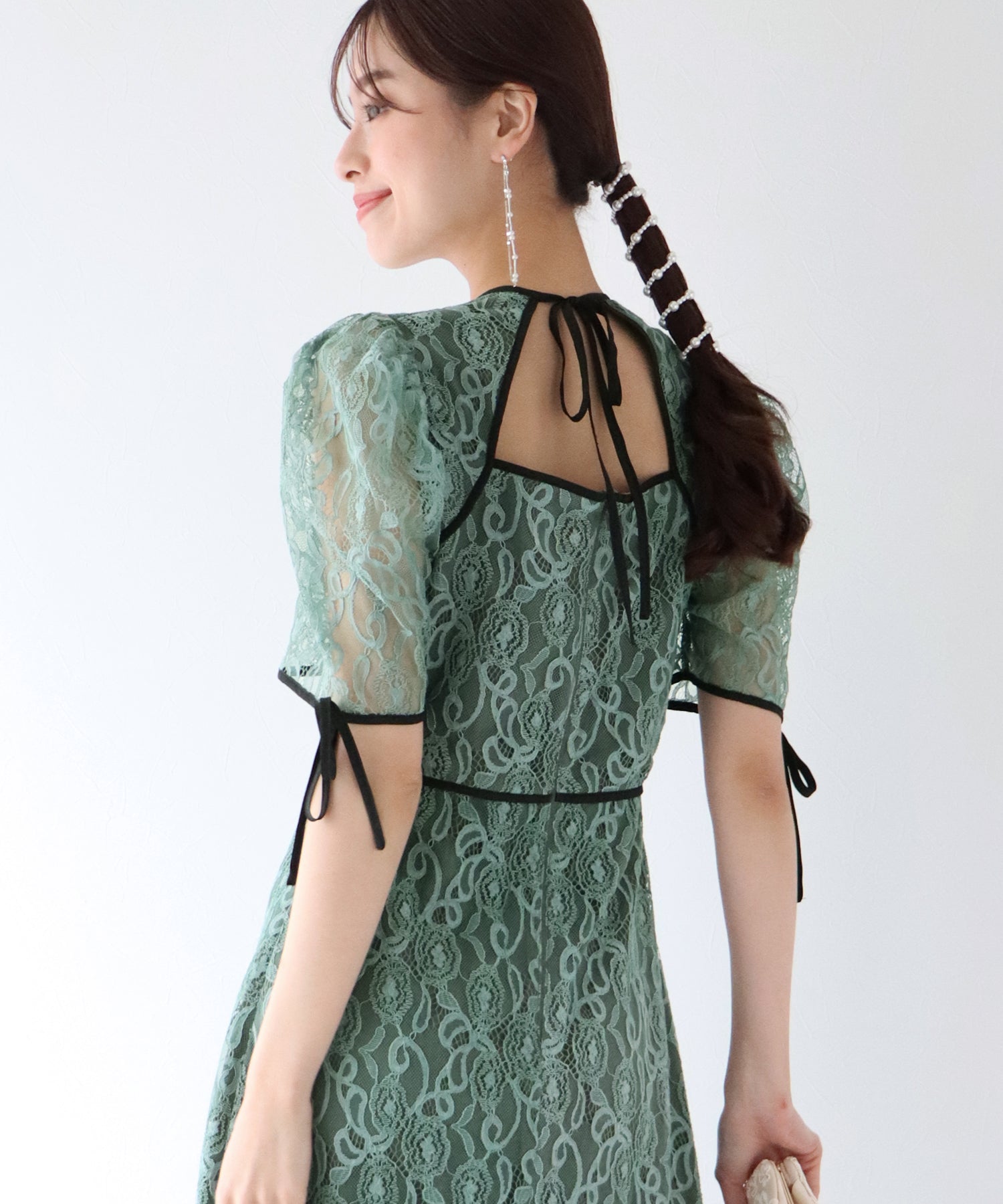 【SALE】配色パイピングレースパーティードレス