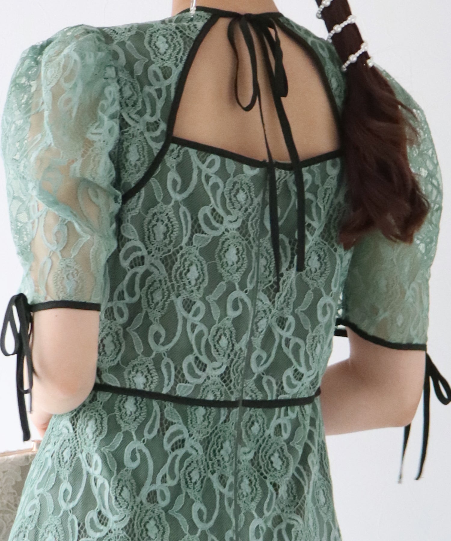 【SALE】配色パイピングレースパーティードレス