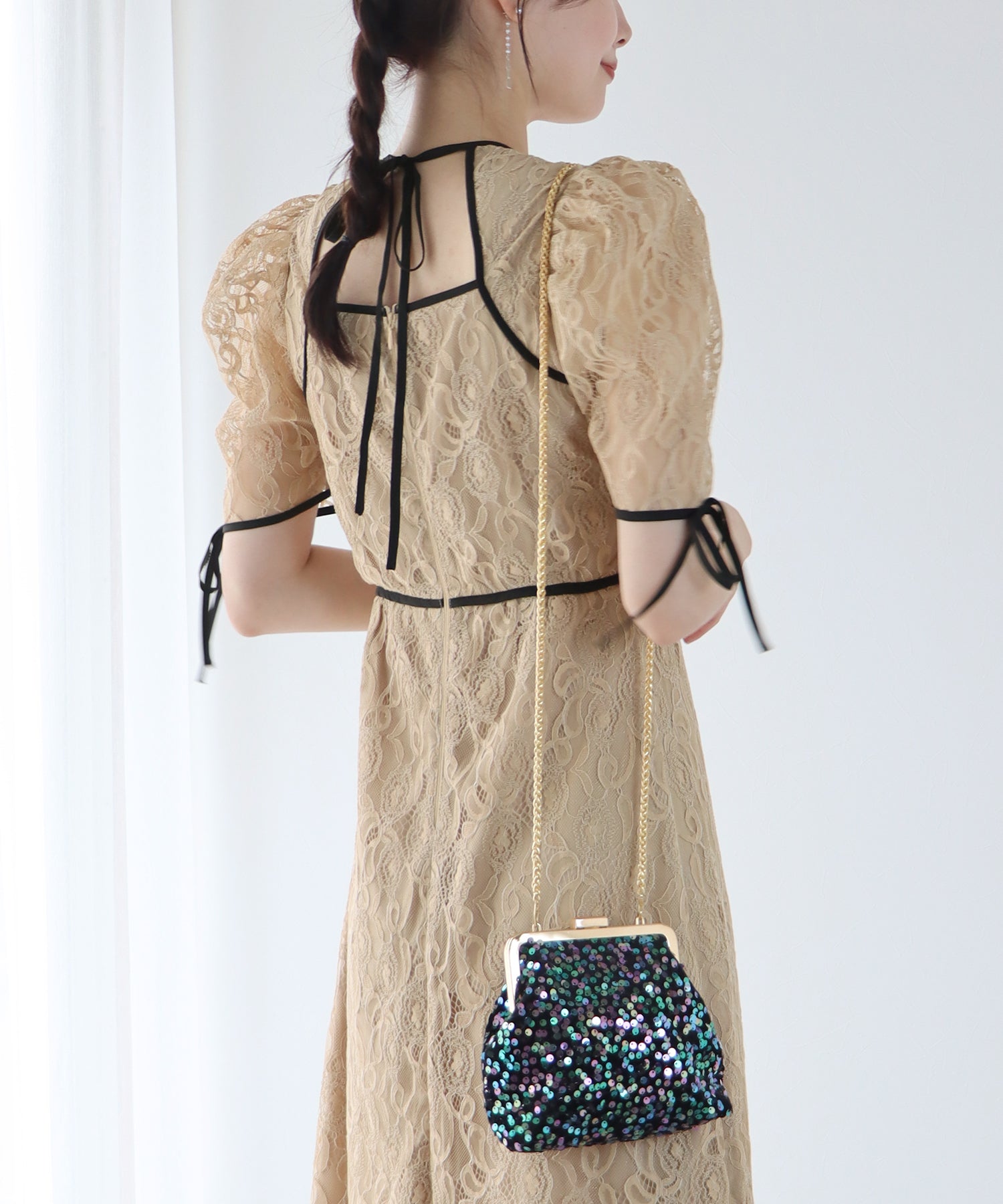 【SALE】配色パイピングレースパーティードレス