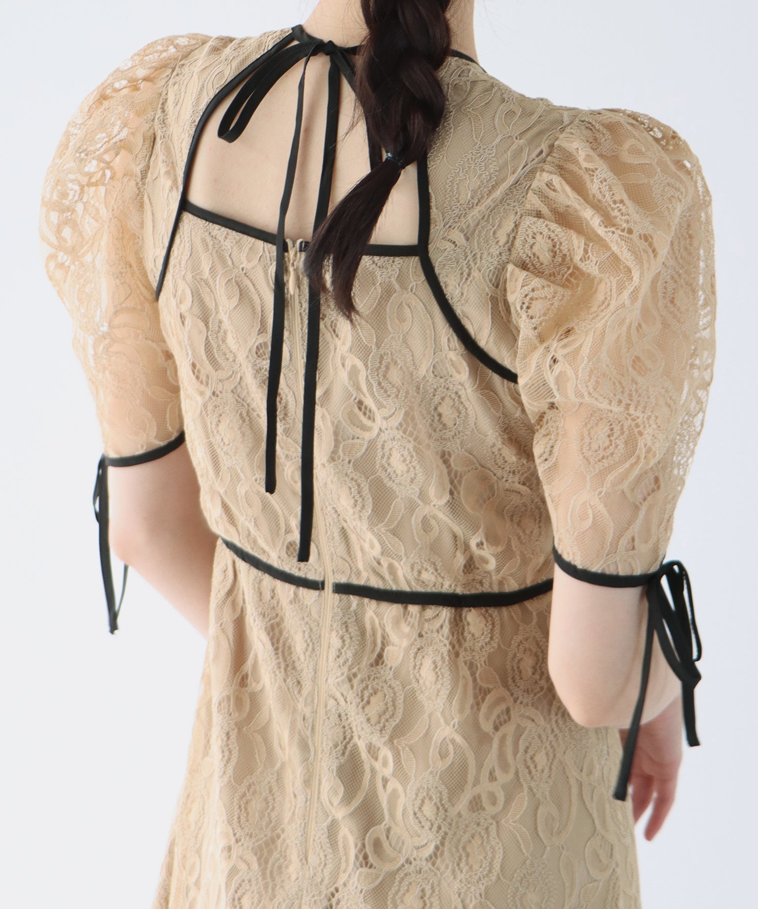 【SALE】配色パイピングレースパーティードレス