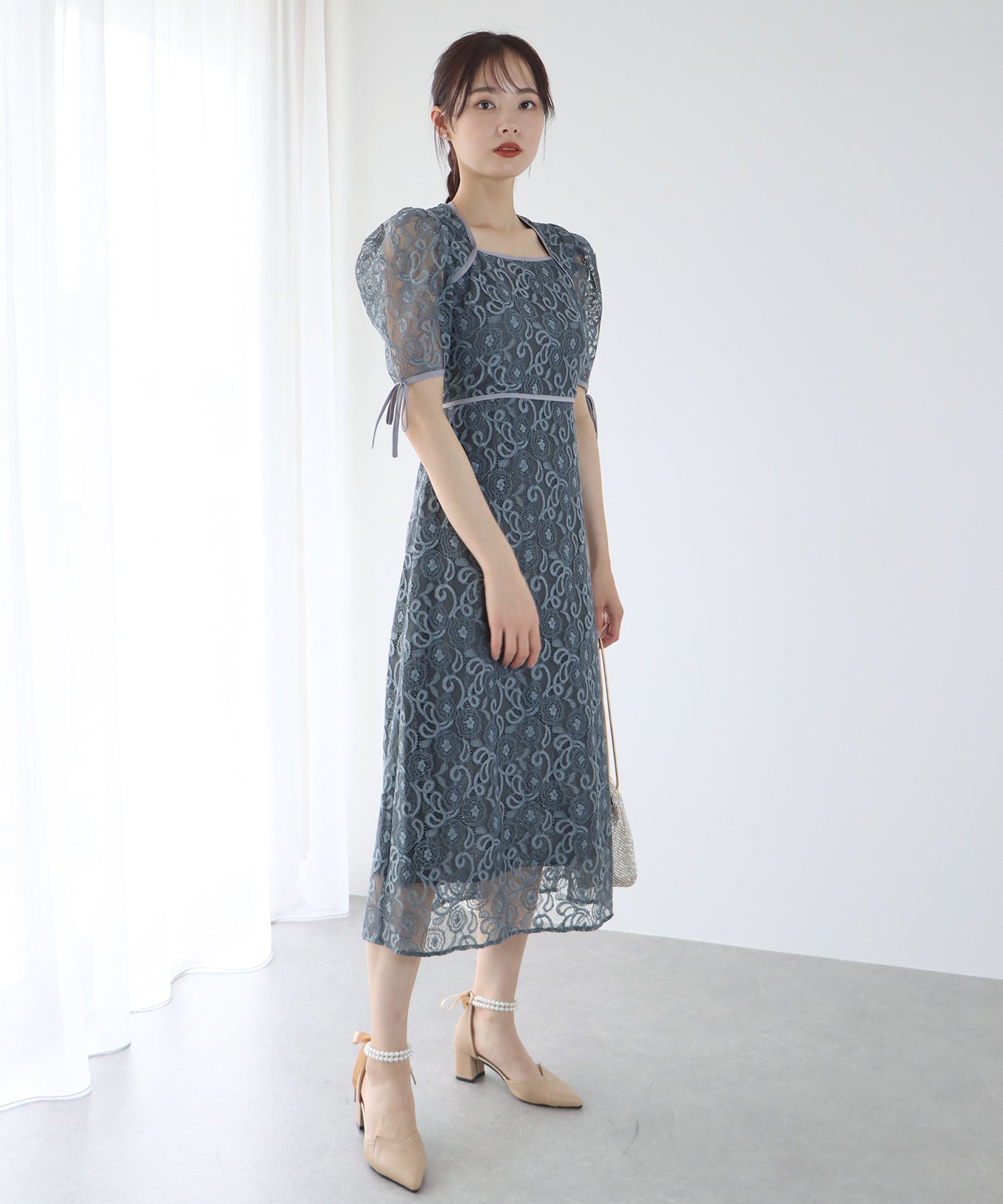 【SALE】配色パイピングレースパーティードレス