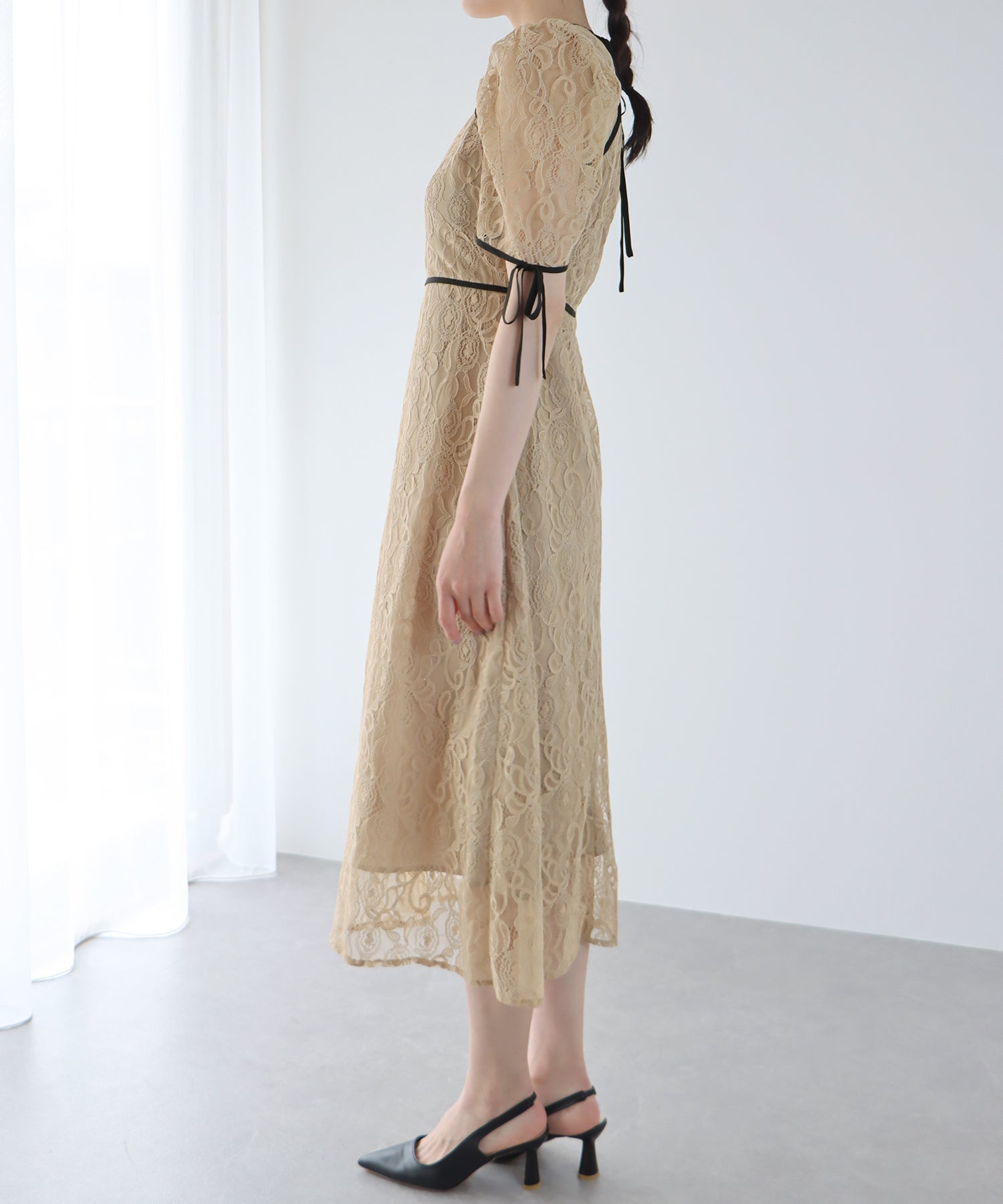 【SALE】配色パイピングレースパーティードレス