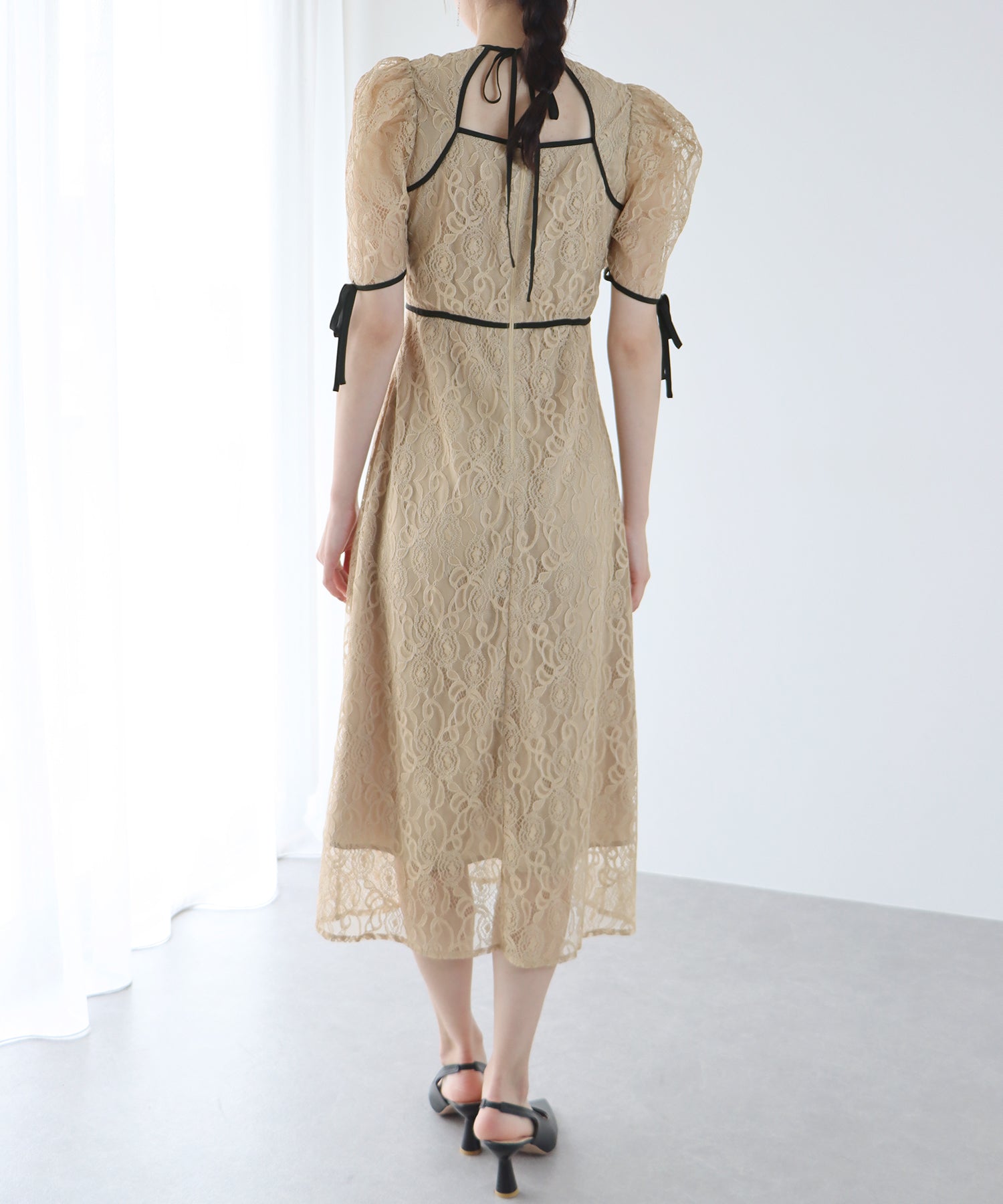 【SALE】配色パイピングレースパーティードレス