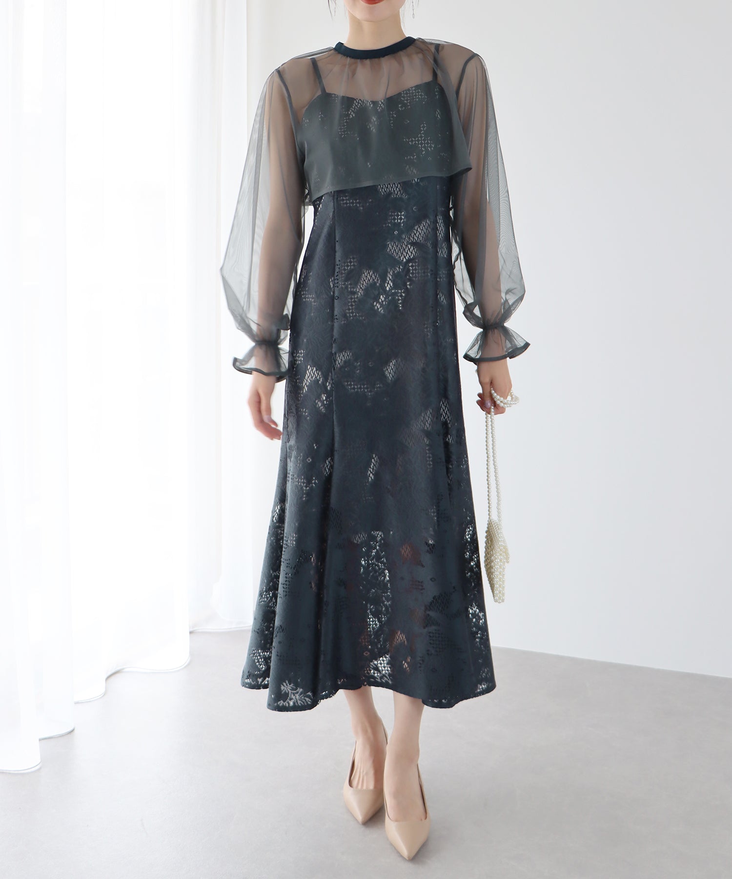 【TIME SALE】ボレロxレースマーメイドパーティードレス