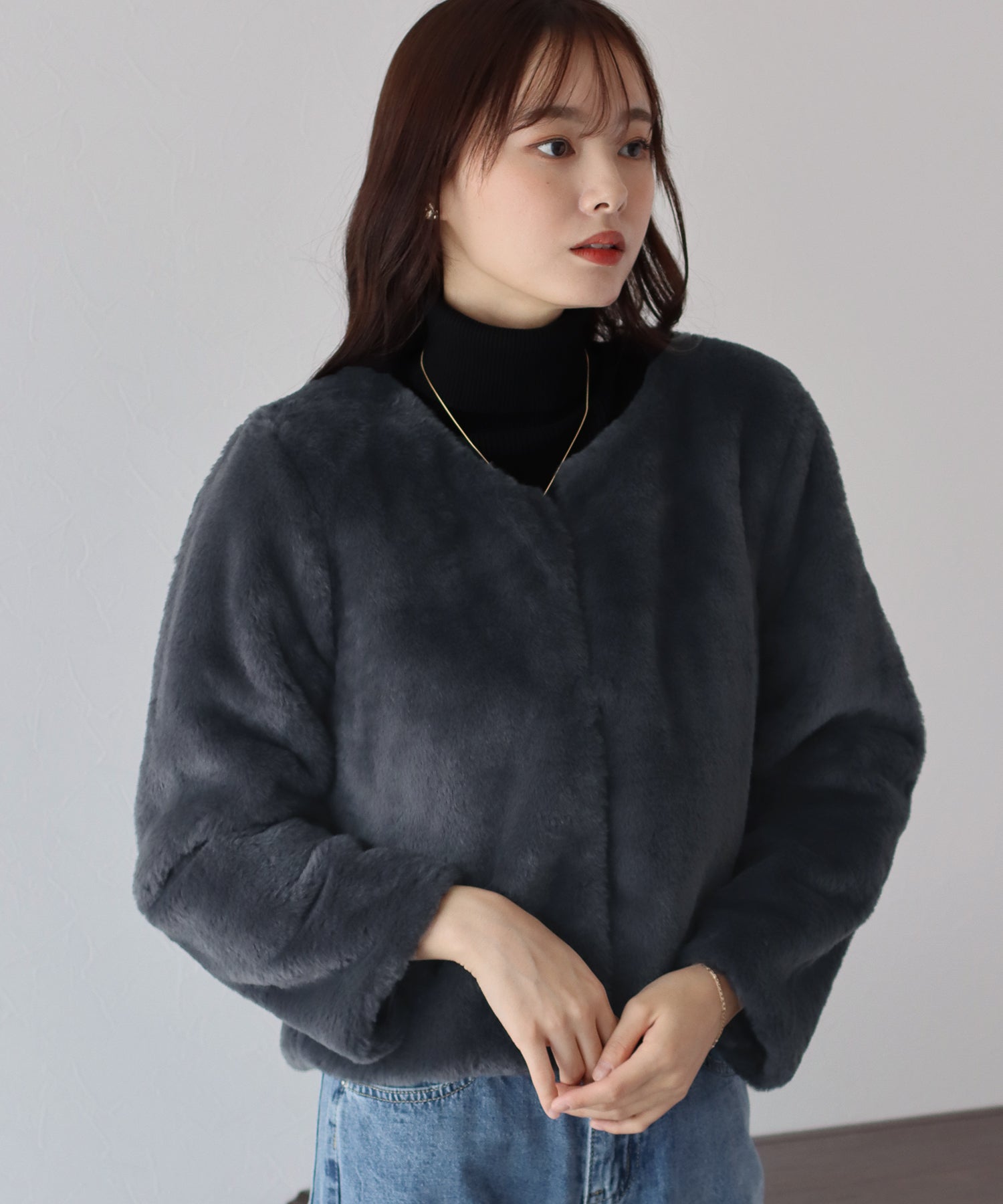 【SALE】ノーカラーファーブルゾン