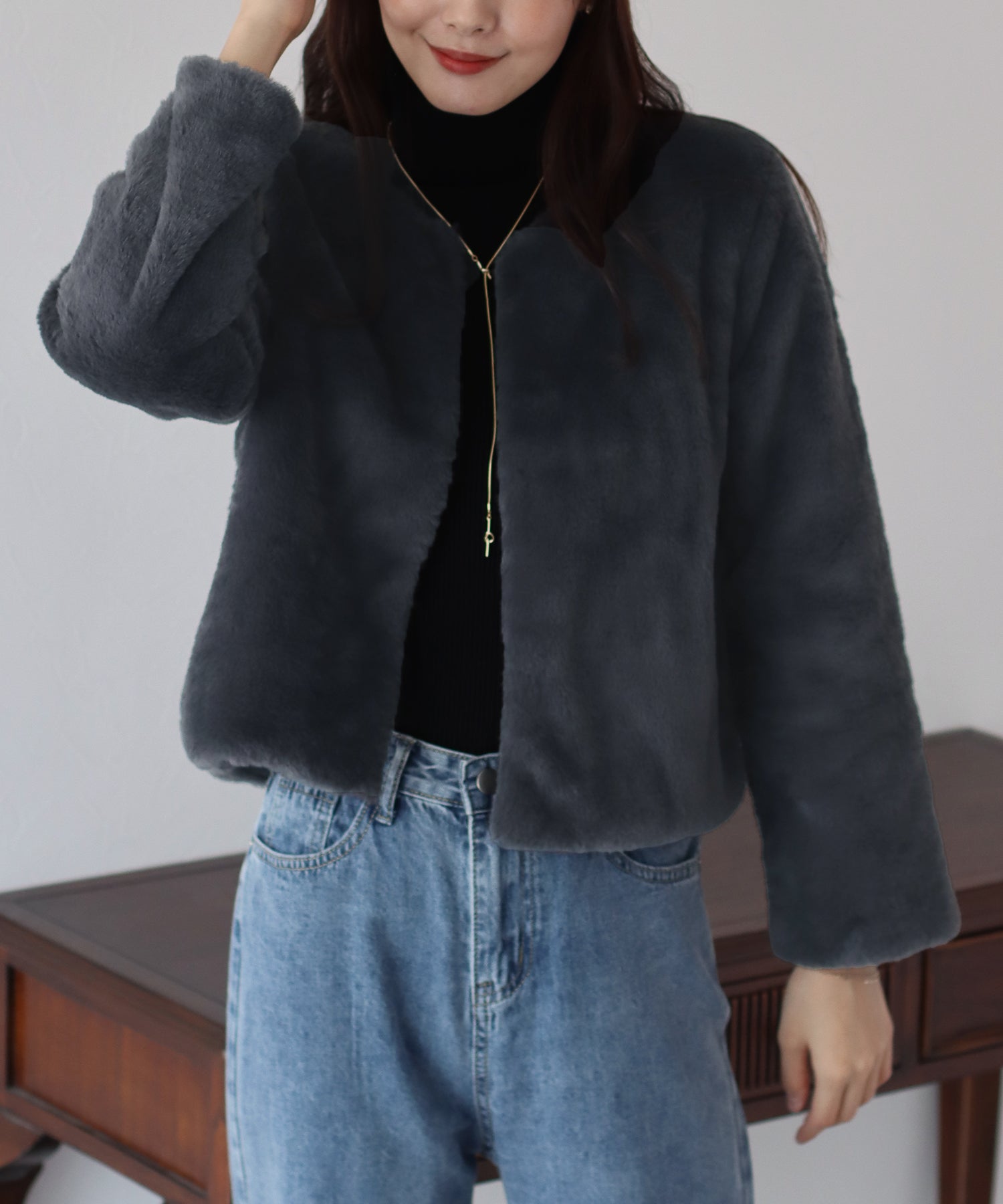 【SALE】ノーカラーファーブルゾン