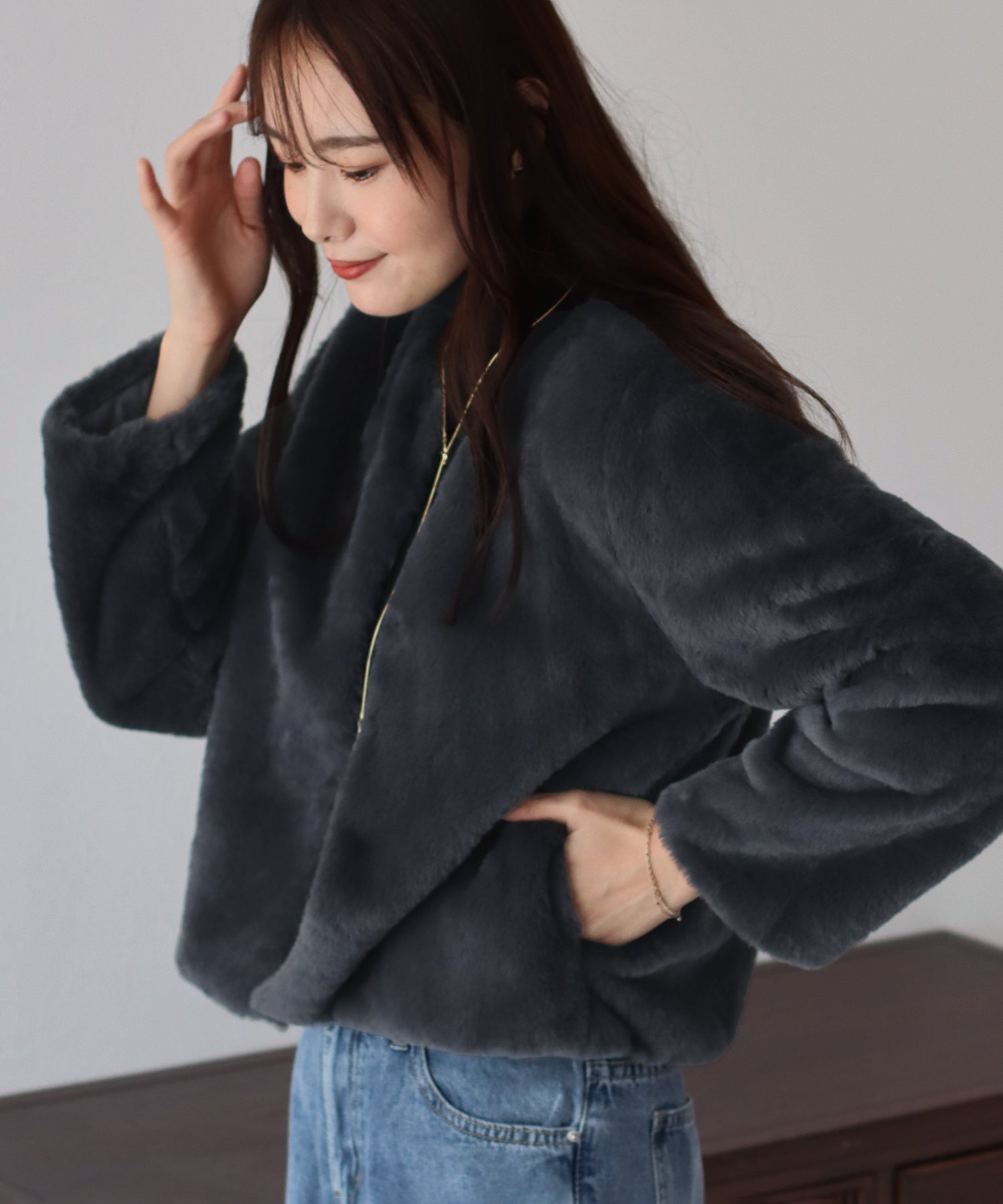 【SALE】ノーカラーファーブルゾン