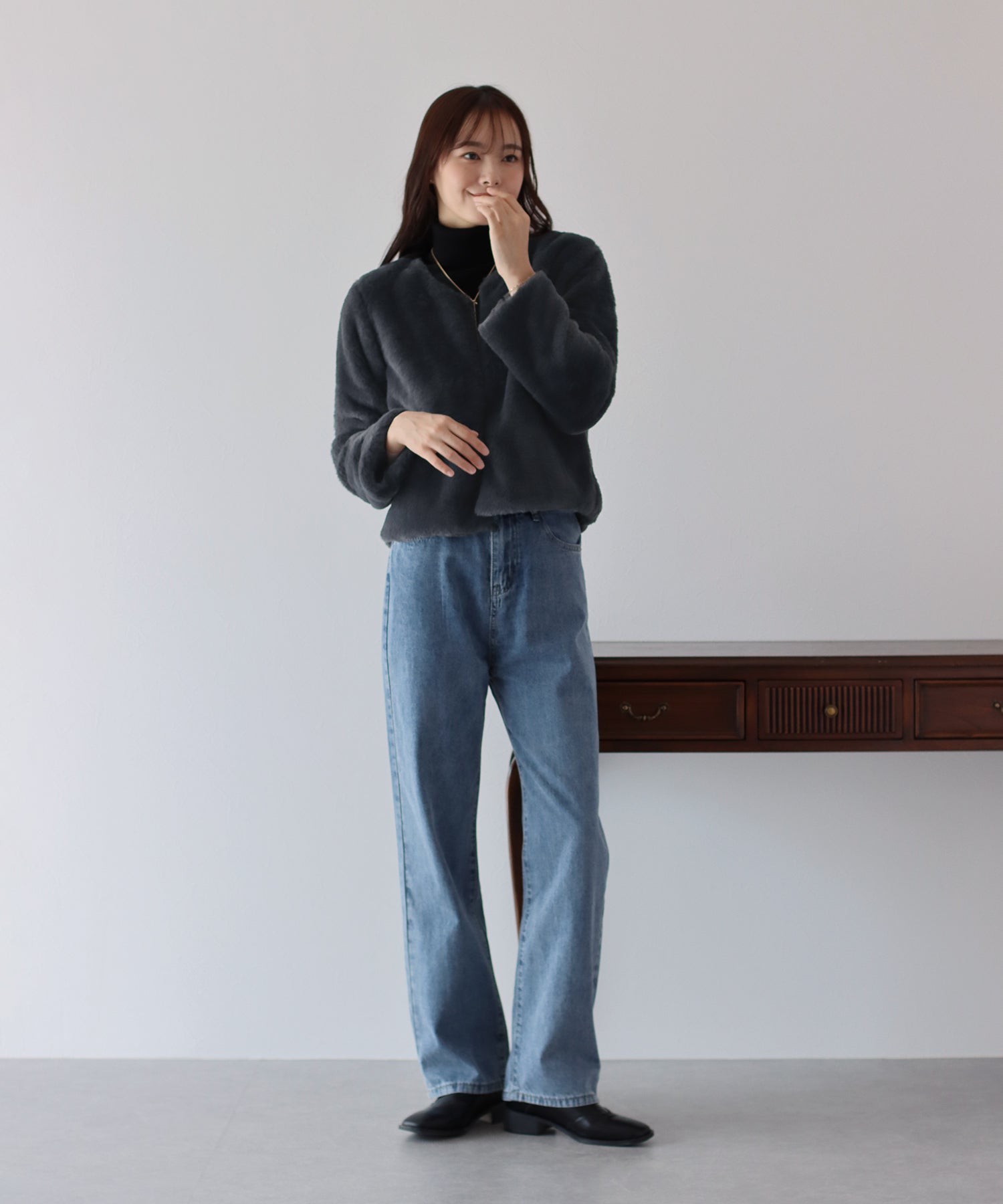 【SALE】ノーカラーファーブルゾン