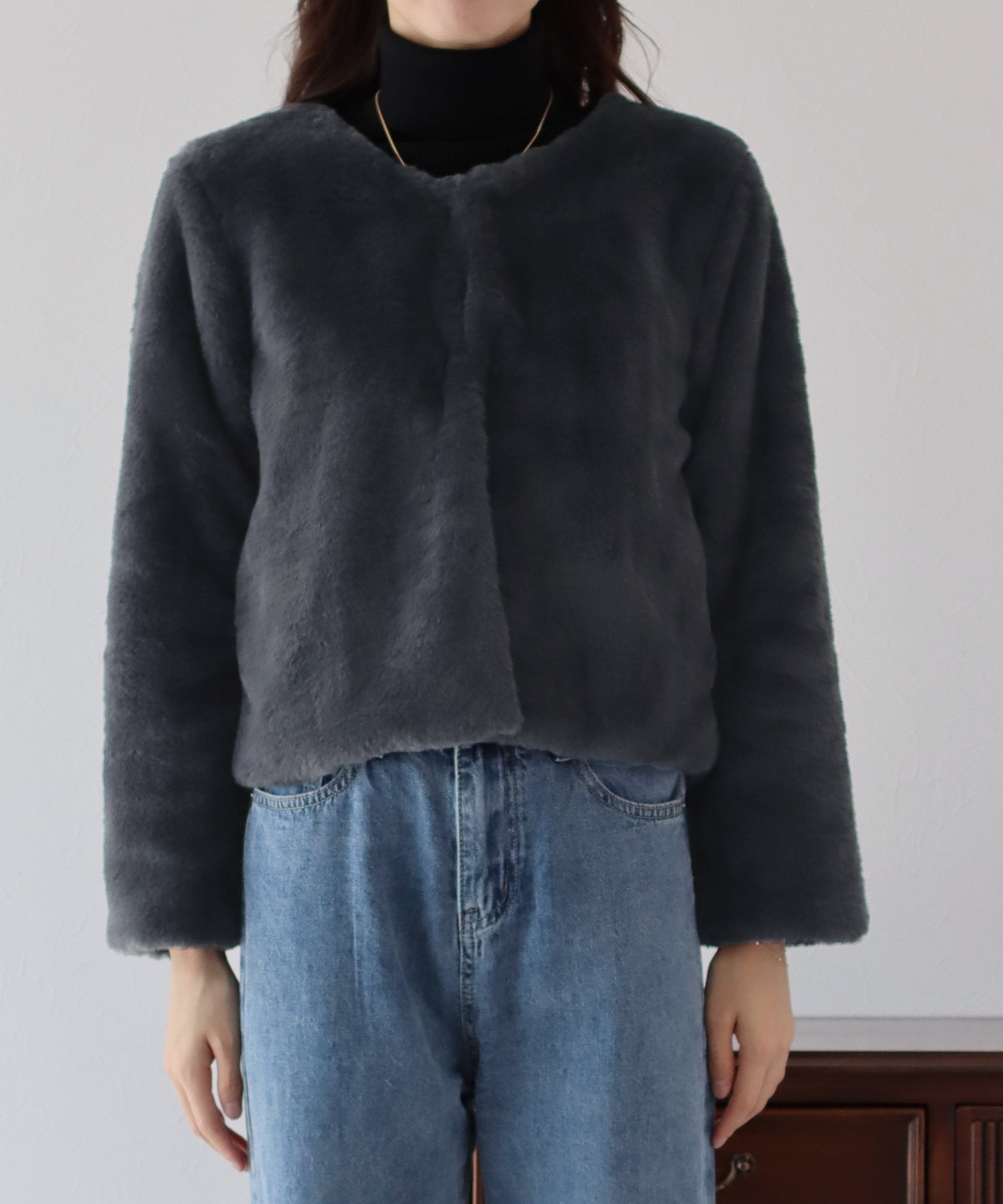 【SALE】ノーカラーファーブルゾン