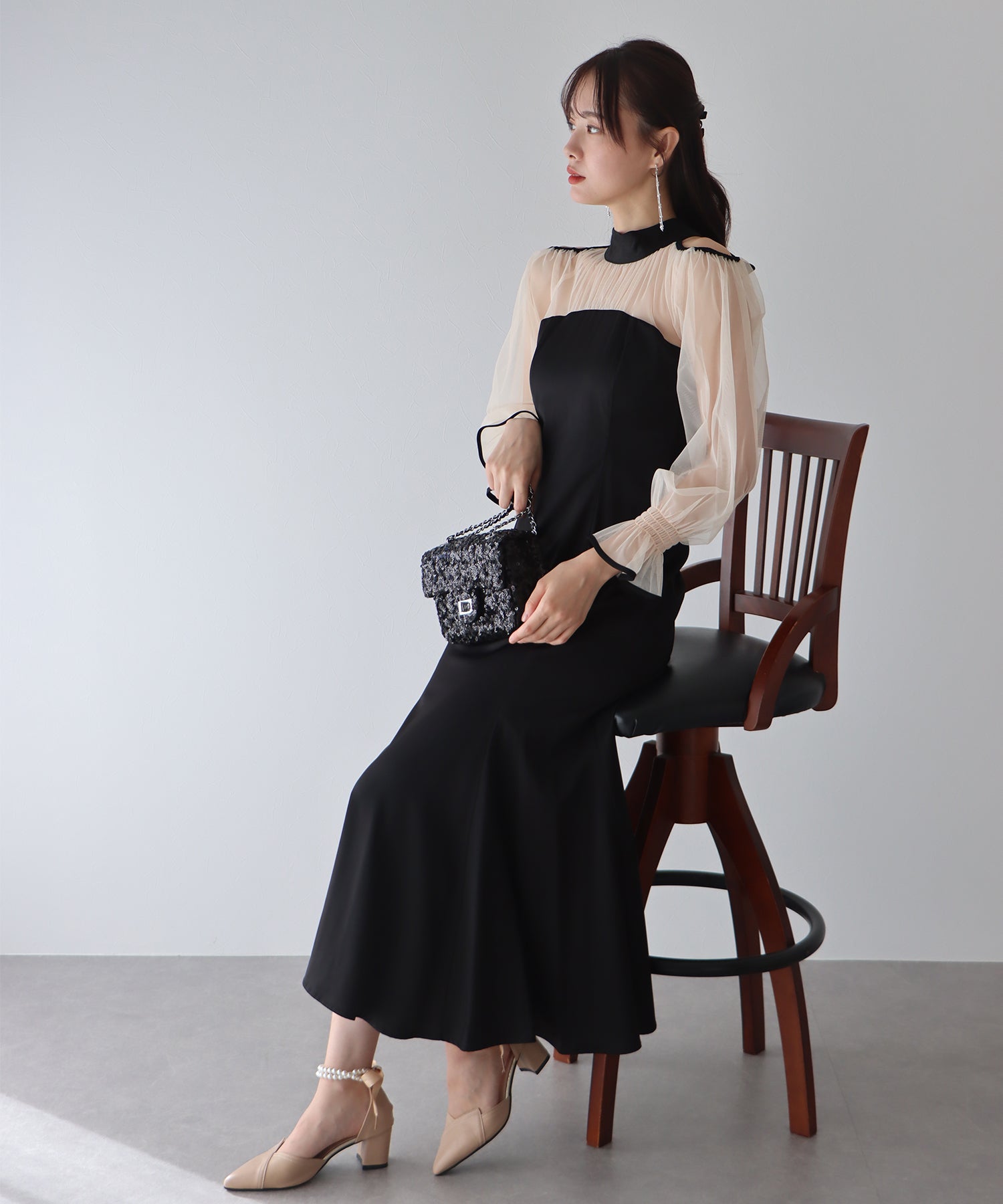 【TIME SALE】カットアウトチュールマーメイドパーティードレス