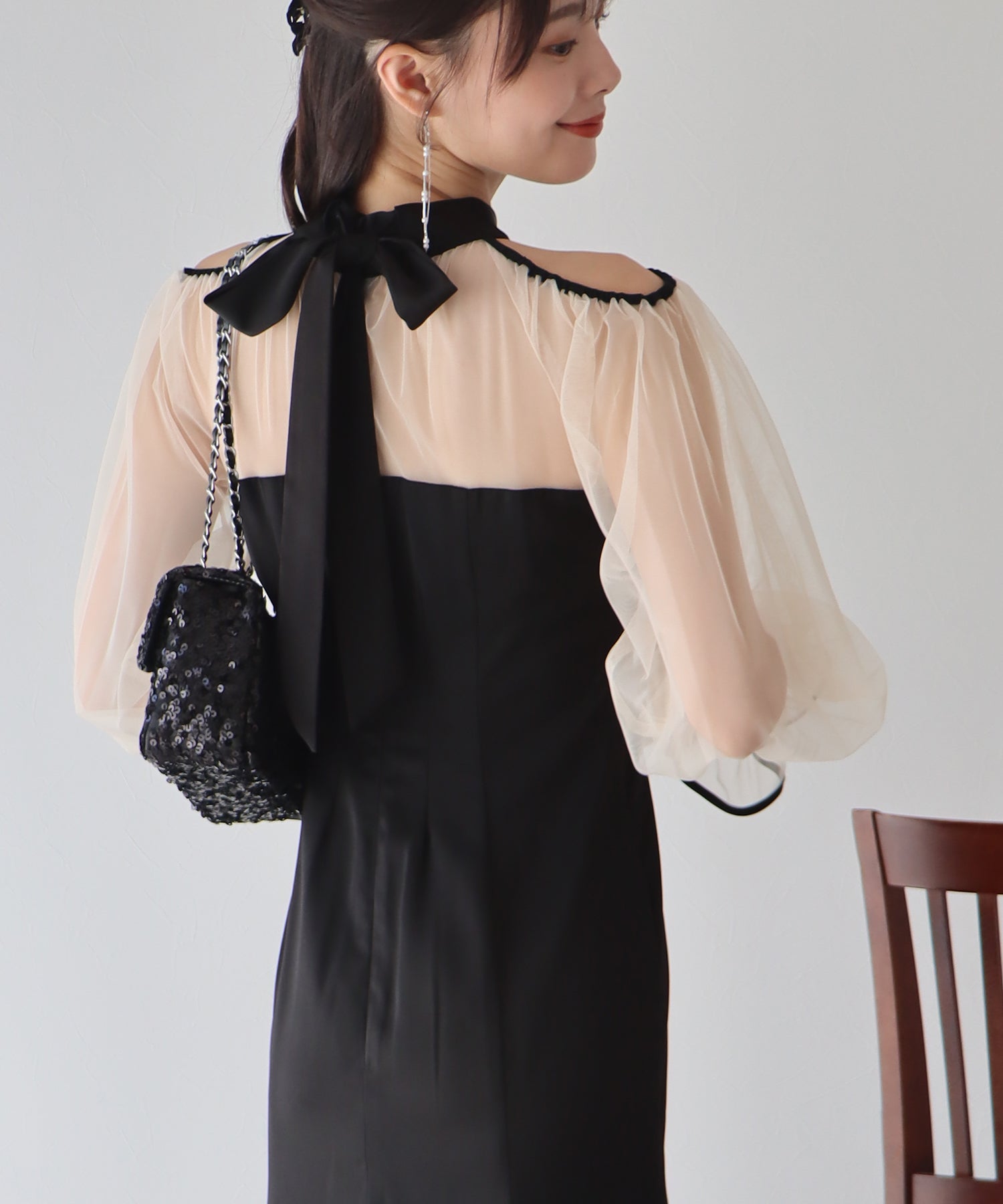 【TIME SALE】カットアウトチュールマーメイドパーティードレス