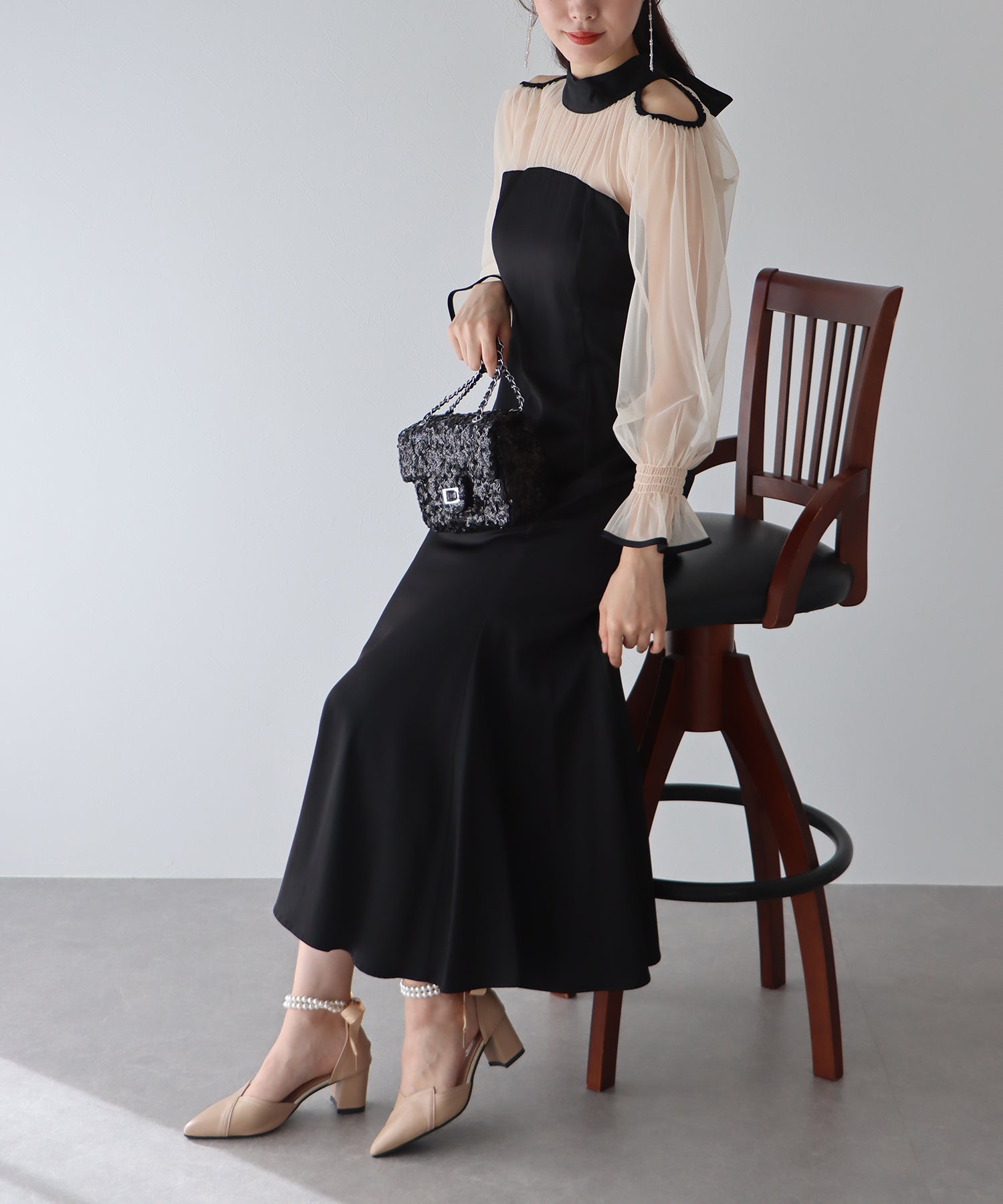 【TIME SALE】カットアウトチュールマーメイドパーティードレス