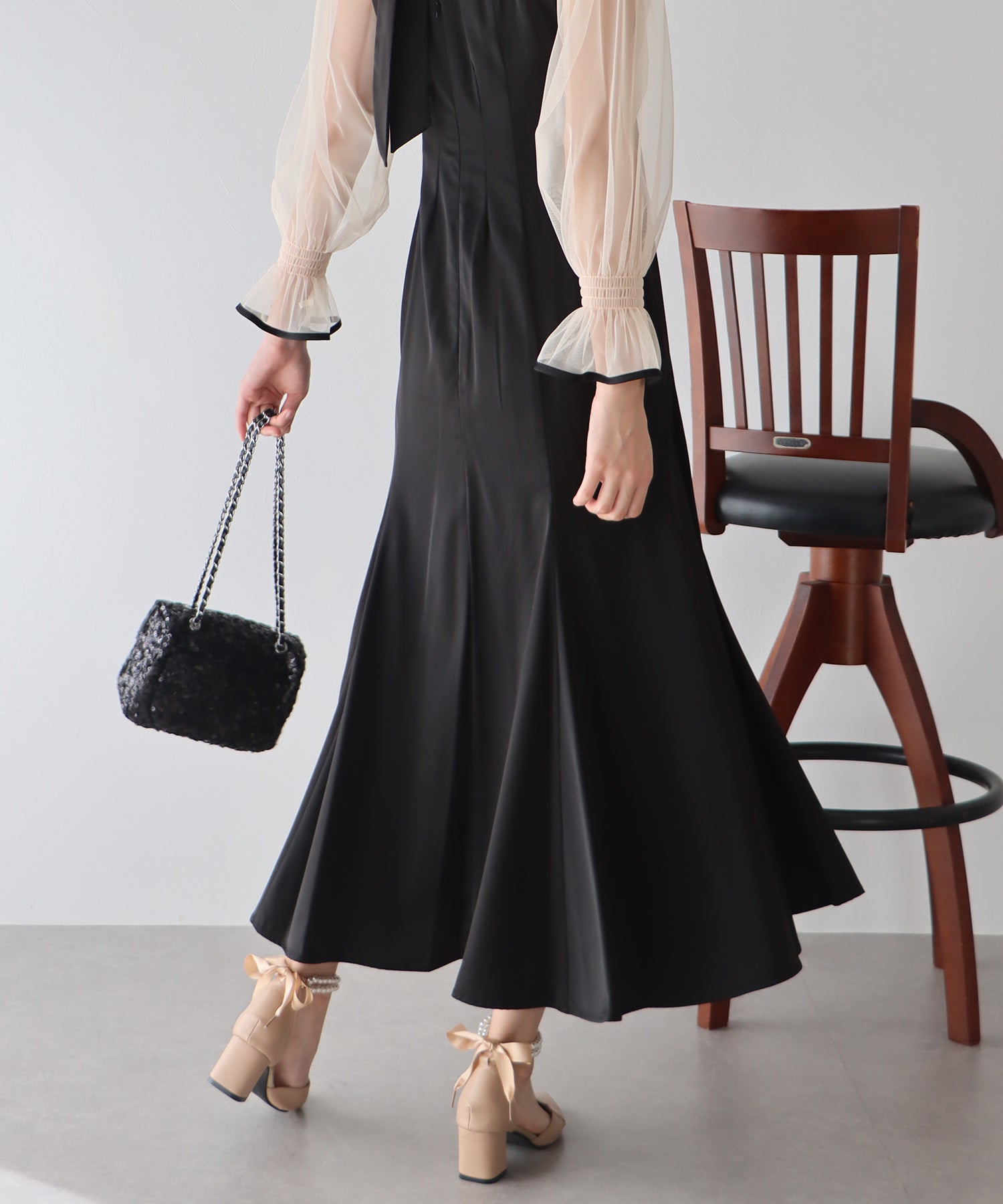 【TIME SALE】カットアウトチュールマーメイドパーティードレス