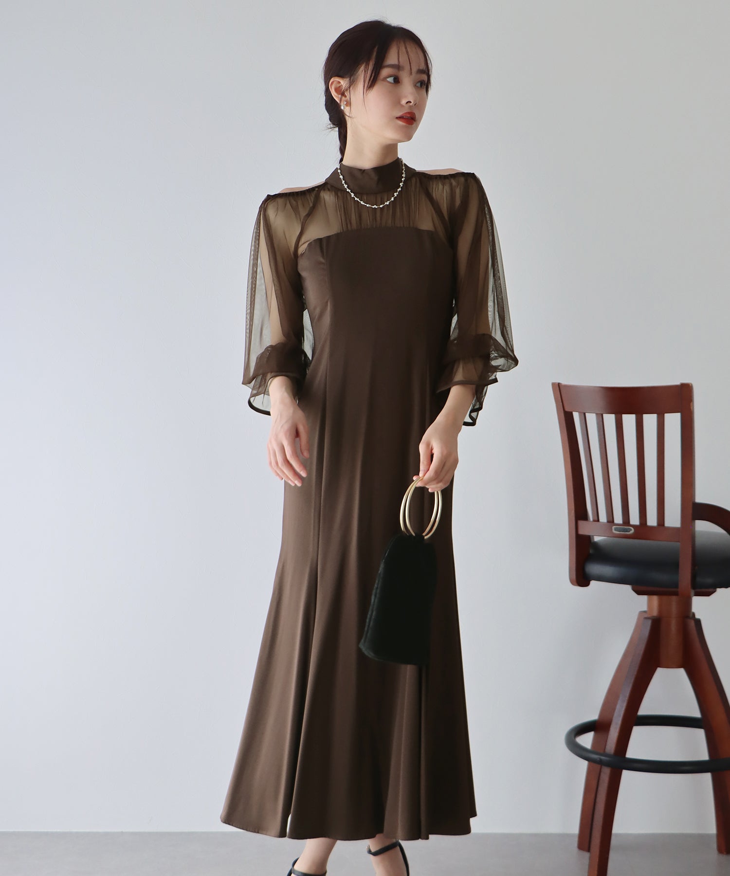 【TIME SALE】カットアウトチュールマーメイドパーティードレス