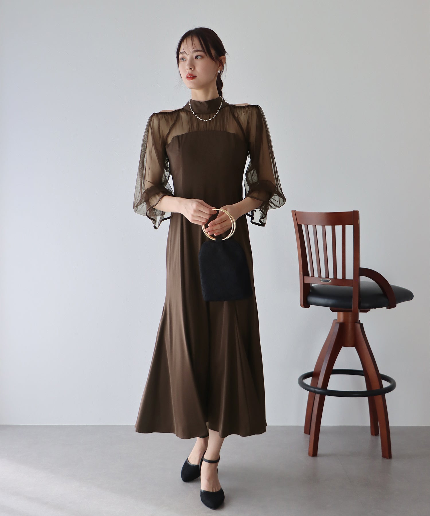 【TIME SALE】カットアウトチュールマーメイドパーティードレス