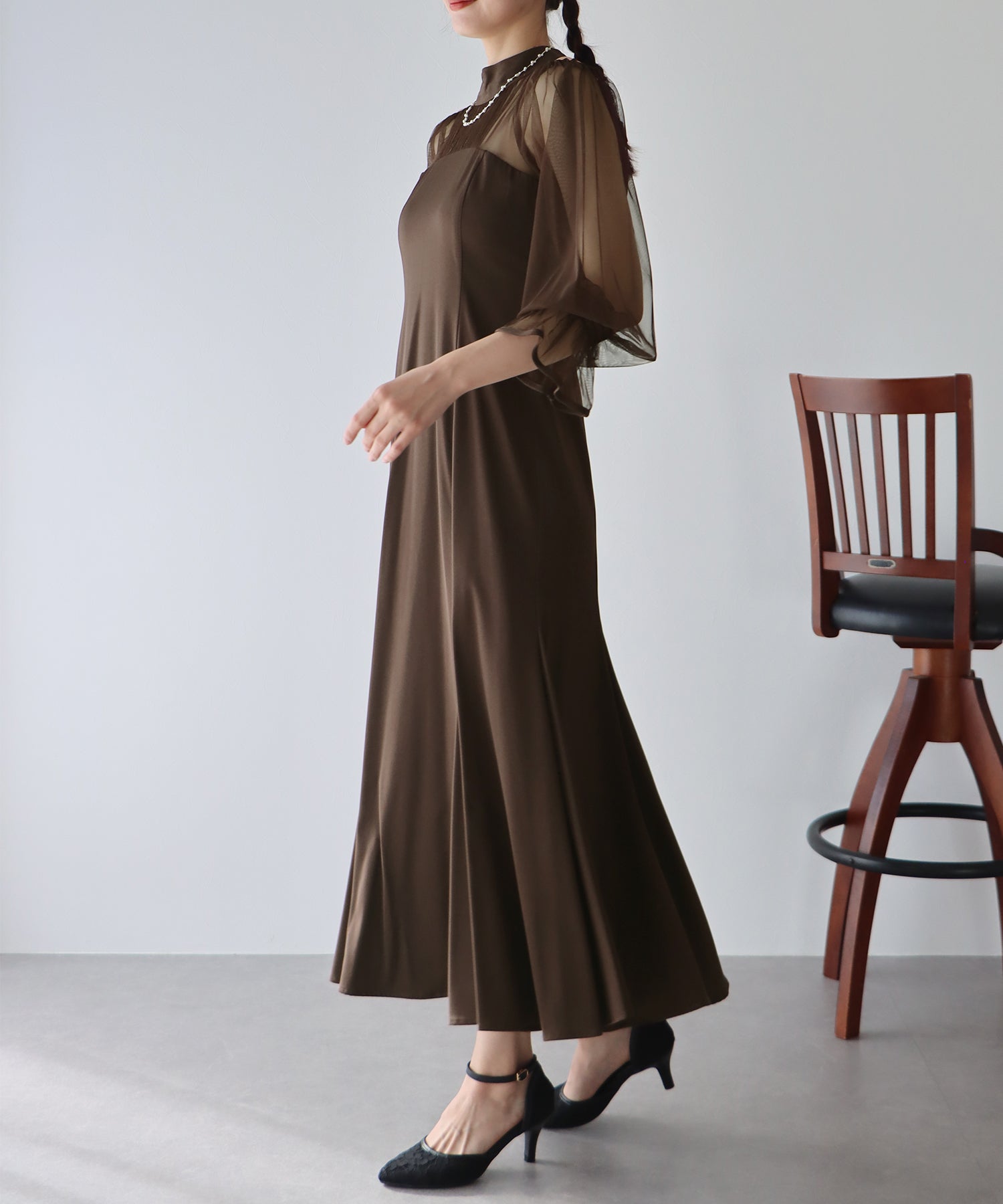 【TIME SALE】カットアウトチュールマーメイドパーティードレス